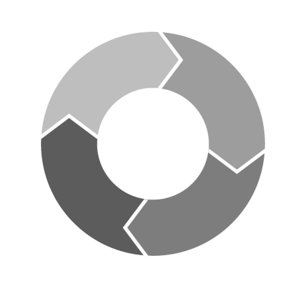 Circular segmented diagram icon representing a process, workflow, or step-by-step approach.