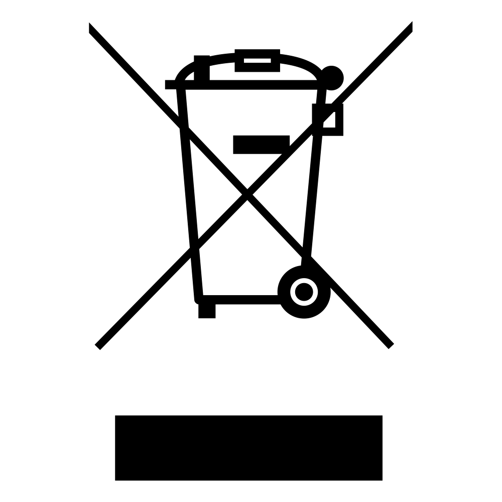 Black crossed-out wheeled bin symbol indicating WEEE compliance and that electrical equipment must not be disposed of with household waste.