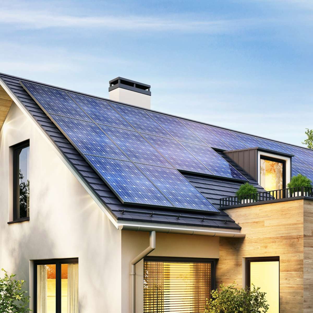Photovoltaikanlage am Dach eines Einfamilienhauses